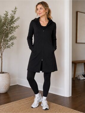Eileen Fisher Washable Stretch Crepe Hooded Jacket/Cardigan Black Size Small